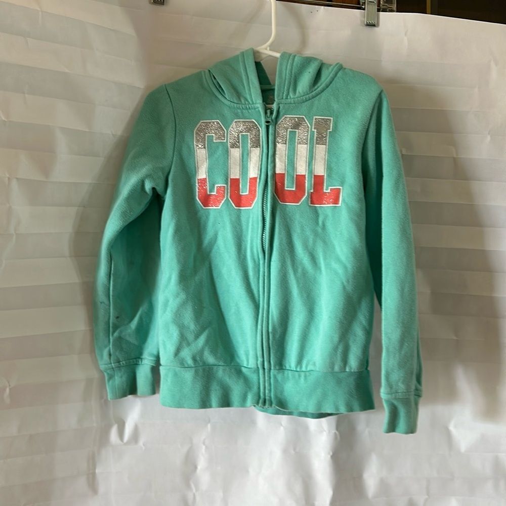 Okie Dokie Girl’s Full Zip Hoodie Mint Green "Cool" Size L6 Kids Sweatshirt